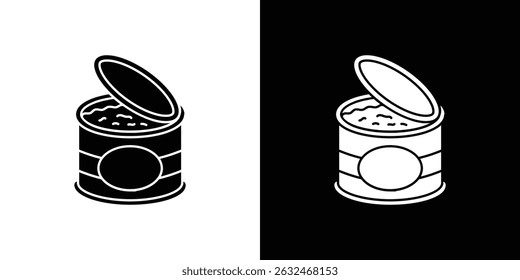 Ícone de comida enlatada Vetor em estilo plano. Silhuetas de coleção