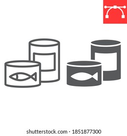 Canned food line and glyph icon, tin can and container, canned fish sign vector graphics, editable stroke linear icon, eps 10