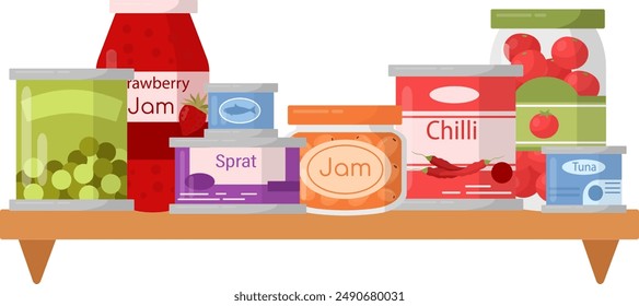 Canned Food On Shelf Vector Illustration