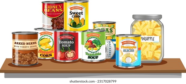 Canned food on table illustration