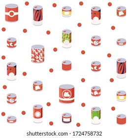 Canned Food Pattern. Vector Conserves Background.