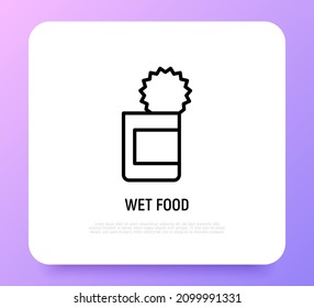 Canned food for pet thin line icon. Modern vector illustration for pet shop.