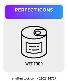 Canned food for pet thin line icon. Modern vector illustration for pet shop.