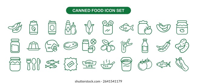 Canned Food and Preserved Goods Icon Set
