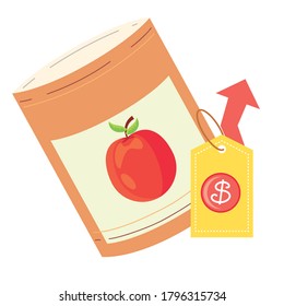 canned food price increase cartoon vector illustration design