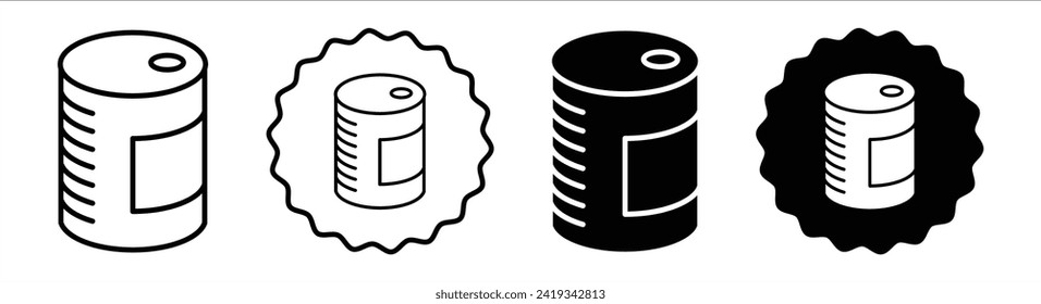 Canned food set in black and white color. Canned food simple flat icon vector