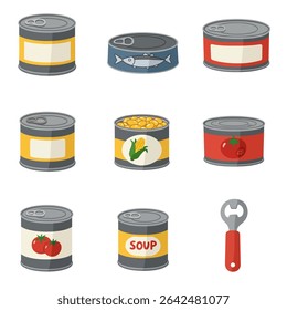 Canned Food Vector Metal can icons set.