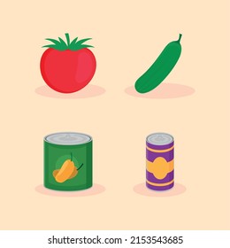 canned food and vegetables, set