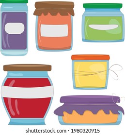 canned glass jars with labels. vector illustration.