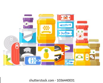 Canned goods isolated on white background. Vector illustration