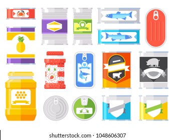 Canned goods isolated on white background. Vector illustration