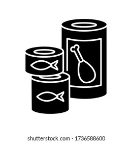 Canned Goods And Soups Black Glyph Icon. Preserved Meat In Tin. Fish Products. Supply For Donation. Tuna In Jar. Groceries, Supermarket. Silhouette Symbol On White Space. Vector Isolated Illustration