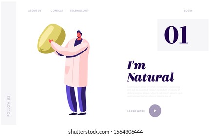 Canned Healthy Food Website Landing Page. Worker of Canning Factory Holding Squash Vegetable for Conserve Product in Can Package. Healthy Grocery Meal Web Page Banner. Cartoon Flat Vector Illustration
