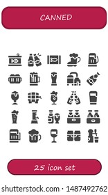 canned icon set. 25 filled canned icons.  Collection Of - Canned food, Beers, Beer