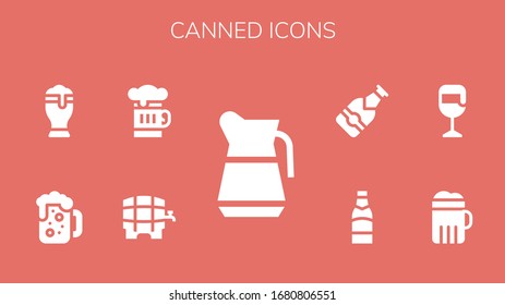 conjunto de iconos en lata. 9 iconos rellenos en lata.  Iconos modernos sencillos, como: Cerveza