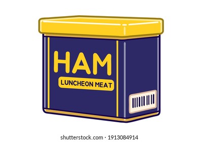 Canned luncheon meat(Canned ham). Vector illustration.