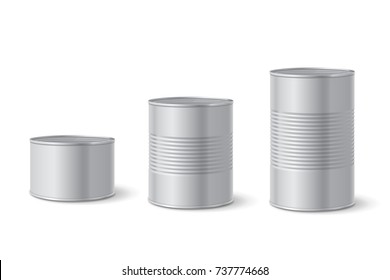 Canned Metal Packaging. Aluminum Tin Can For Food. Realistic Vector