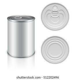 Canned metal packaging vector template for your design. Aluminum canned for food, steel package closed for storage illustration