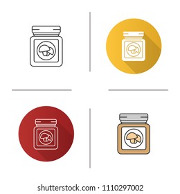 Canned mushrooms icon. Flat design, linear and color styles. Isolated vector illustrations