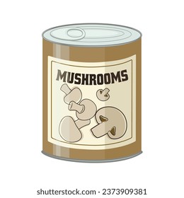 Canned mushrooms on white background