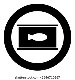 Canned pet food can cat care icon in circle round black color vector illustration image solid outline style
