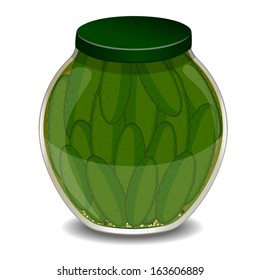 Canned pickles in the glass jar 
