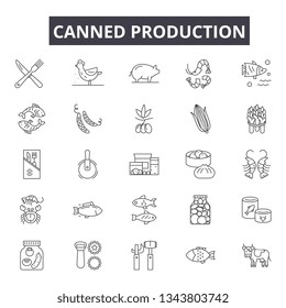 Canned production line icons for web and mobile design. Editable stroke signs. Canned production  outline concept illustrations