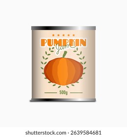 Canned Pumpkin Jam: vector illustration of a can of pumpkin jam on a white background