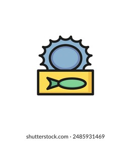 Canned sardines line icon. Tuna, fish, tin. Seafood concept. Can be used for topics like food industry, export, marine food