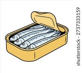 Canned Sardines Vector Illustration - Open Tin of Fish Cartoon Icon Isolated on White