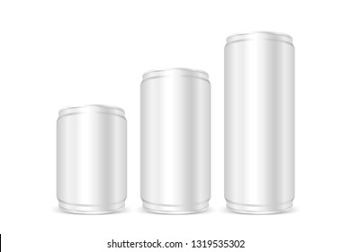 Canned silver, Iron cans silver, Set blank metallic silver beer or soda cans isolated on white, Empty tin drink can template presentation cans 3D, Mock up canister aluminum for design product canned
