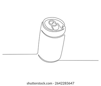 Linha contínua de refrigerante em lata. Desenho contínuo de uma linha de bebida enlatada. Conceito de alumínio refrigerante. Desenho de linha única