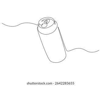 Linha contínua de refrigerante em lata. Desenho contínuo de uma linha de bebida enlatada. Conceito de alumínio refrigerante. Desenho de linha única