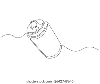 Canned soda continuous line. Continuous one line drawing of canned drink. Soda aluminum concept. Single line drawing