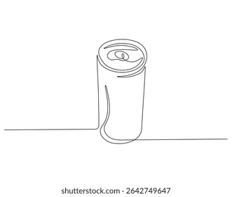 Linha contínua de refrigerante em lata. Desenho contínuo de uma linha de bebida enlatada. Conceito de alumínio refrigerante. Desenho de linha única