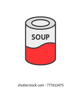 Canned soup flat line colored icon.