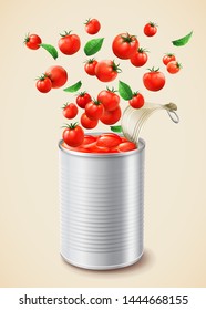 Canned stewed tomato with blank package in 3d illustration