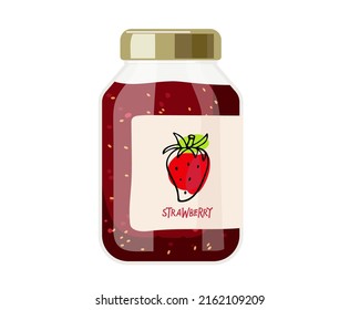 Canned strawberries. Compote ore jam in jars, drink in glass with Strawberry sketch label. Canned fruit. Fruit conservation vector illustration. Farmer Market Branding. Organic food template.