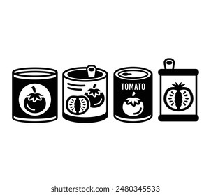 Iconos de comida de tomate enlatado símbolo diseño de Vector color blanco negro ilustración conjunto de colección