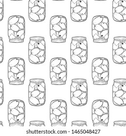 Canned tomatoes preserve. Vector concept in doodle and sketch style. Hand drawn illustration for printing on T-shirts, postcards. Seamless pattern for textile, paper wrap. Texture background.