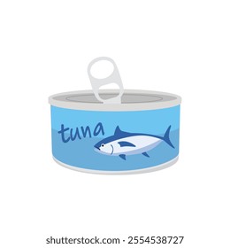 Canned tuna can with tuna fish isolated on white background. Seafood. Vector illustration