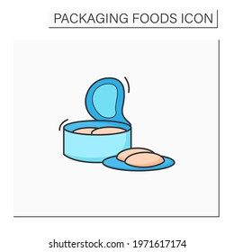 Canned tuna color icon. Steel container.Portion control, protection, tampering resistance from bacteria. Packing food concept. Isolated vector illustration