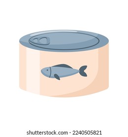 Canned tuna enriched with vitamin D vector illustration. Source of vitamin D, canned fish isolated on white background. Nutrition, health, diet concept