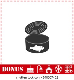 Canned tuna fish icon flat. Simple vector symbol and bonus icon