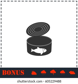 Canned tuna fish icon flat. Simple vector symbol and bonus icon