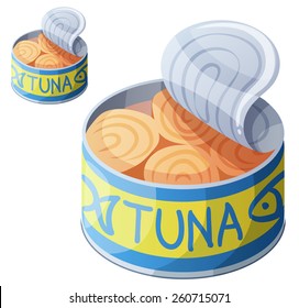 Canned tuna fish isolated on white background. Detailed Vector Icon. Series of food and drink and ingredients for cooking.