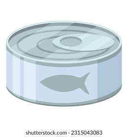 Atún en lata.lata de pescado.lata de estaño de estaño con tira de anillo.Comida de pescado para gatos.Comida de mascotas.Aislada sobre fondo blanco.Vector plano de dibujos animados.