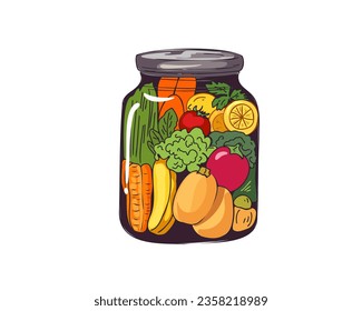 Canned vegetables in a jar, flat vector illustration