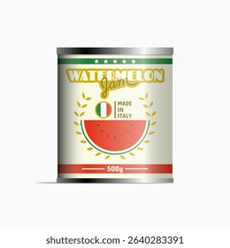Canned Watermelon Jam: vector illustration of a canned watermelon jam on a white background