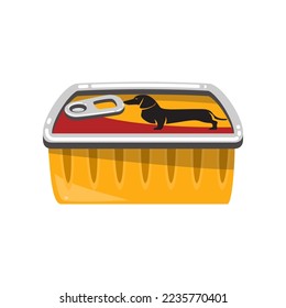 Canned wet food for dogs cartoon illustration. Cartoon drawing of pet food or snack in orange package isolated on white background. Pet shop, domestic animal, care concept